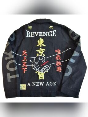 Golden Ant Revenge Tokyo Jacket Mens M Black Graphic Cotton Snap Urban Style